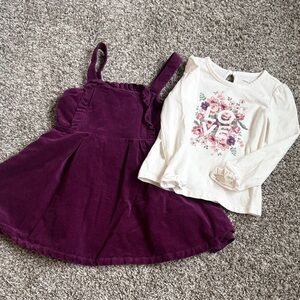 Janie and Jack girls 3T matching purple overall dress set with long sleeve Tee